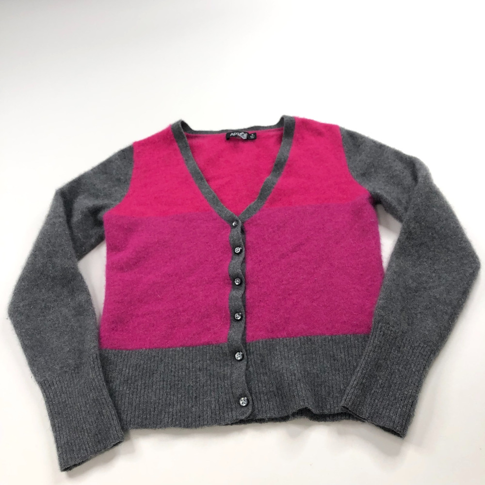 Apt 9 Medium 100% Cashmere Button V-Neck Sweater Pink Gray